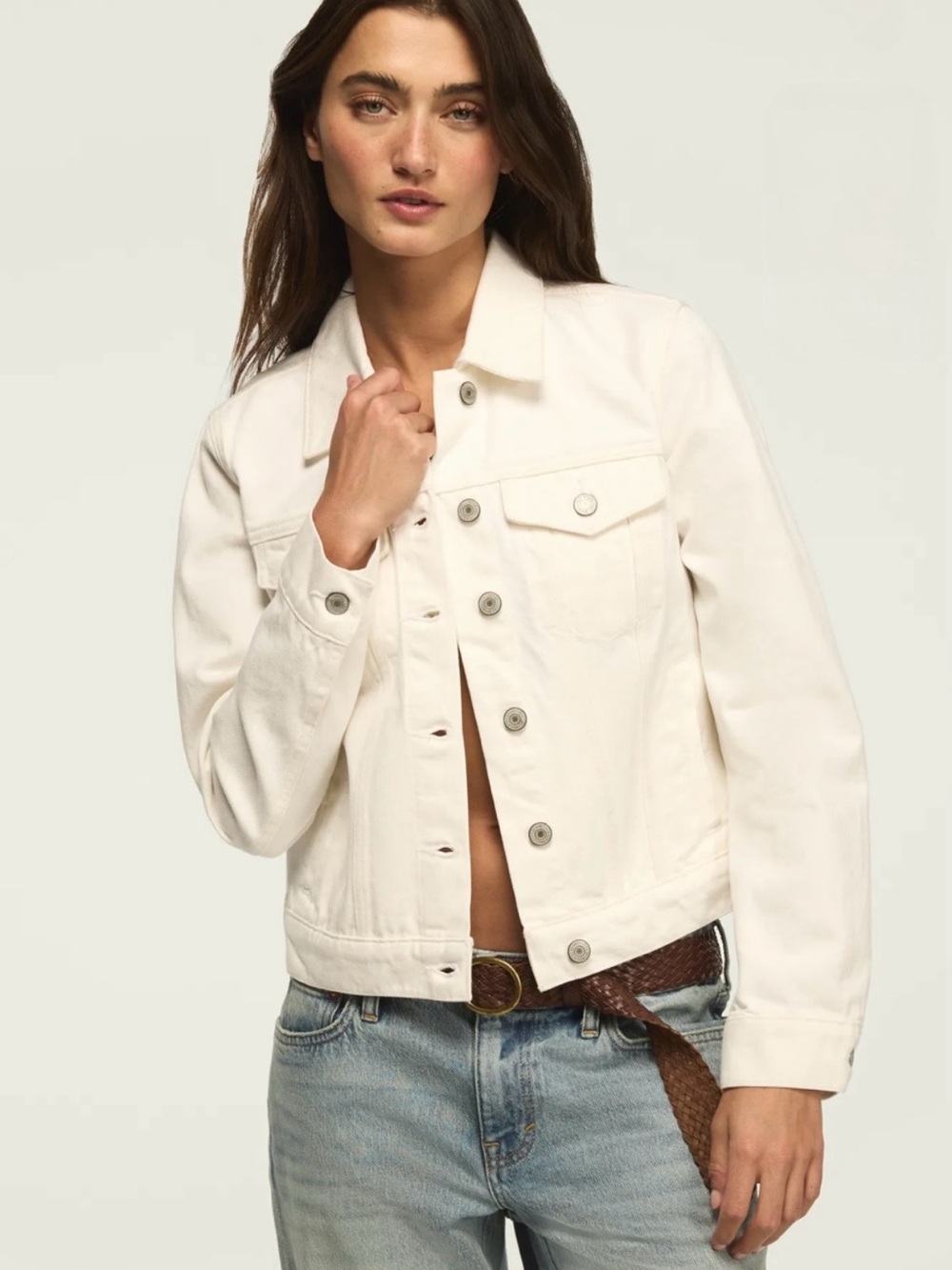 Lucky Brand Tomboy Trucker Clean White Denim Jacket Size M